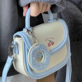 美杜2025新款包包可爱马鞍包通勤日系甜美饼干米白色手提单肩斜挎包女 日系饼干马鞍包【白配蓝】