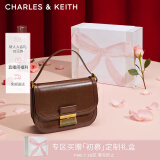 CHARLES&KEITH复古锁扣豆腐包单肩斜挎包包女包生日礼物新年礼物CK2-80781400 Dark Brown深棕色CK2-80782444 S/M