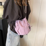犀利小姐潮牌斜挎包女迷你手机包日系休闲百搭轻便抽绳水桶包小挎包背包新 紫色