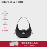 CHARLES&KEITH三角扣新月包腋下包单肩包包女包生日礼物女新年礼物CK2-50271205 Noir黑色 S