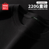 名创优品（MINISO）华夫格长袖t恤男220G重磅圆领春秋季耐磨抗皱打底衫 黑 L 