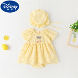迪士尼（Disney）婴儿衣服夏季薄款包屁衣3个月6女宝宝连体衣纯棉夏装公主哈衣裙子 黄色含帽  66cm 建议9-13斤左右)