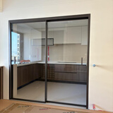 极窄厨房门阳台推拉门吊轨三联动客厅长虹钢化玻璃钛镁铝合金定制 14极窄3.0厚-（透明/磨砂）/㎡双地轨