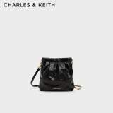 CHARLES&KEITH迷你菱格流浪包单肩斜挎双肩包包女包生日礼物CK2-60782390 Black黑色 S