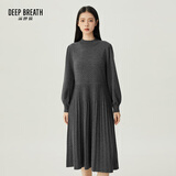 深呼吸DEEP BREATH女装廓形烟管领灯笼袖洋装纯羊毛针织连衣裙A500318 深灰 M (3)