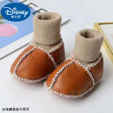 迪士尼（Disney）羊皮毛一体婴儿鞋袜保暖加厚秋冬季宝宝棉鞋软底不掉学步鞋0-6-12 焦糖色 小羊皮加厚 1双 均码 内长12CM(6-12个月)