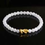 豆蔻时光5mm和田玉白玉黄金手串足金貔貅金镶玉石手链生日礼物男女士款
