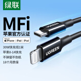 绿联【MFi认证不弹窗】苹果充电线Type-C数据线PD30/20W快充to Lightning适用iPhone14/13/12手机1米