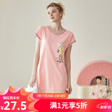 芬腾 睡衣女夏季新品短袖棉质可爱家居服印花休闲女睡裙 虾色一 S