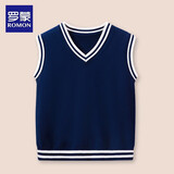 罗蒙儿童校园服春秋男童女童针织马甲套装 藏青白边针织马夹 110