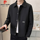 皮尔卡丹（pierre cardin）外套男春秋季潮流翻领休闲工装夹克男士外穿衣服男装 黑色 2XL 
