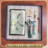 穹隆苏绣女士真丝丝巾全手工绣桑蚕丝湘绣围巾结婚宴会生日送妈妈 四件套：浅绿白兰花