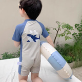 心楠 儿童连体短袖泳衣男童夏季防可爱鲨鱼晒速干中小童宝宝度假套装 可爱鲨鱼L码【身高90-100CM】 100