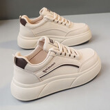 红蜻蜓红蜻蜓品牌女鞋捡漏真皮面小白鞋女2025春夏新款厚底小个子防滑运 卡其色 38