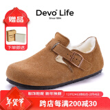 Devo Life的沃软木鞋休闲冬季毛加绒内里保暖包头勃肯鞋女鞋96008 黄棕反绒皮+羊毛 39 （建议正码正拍）