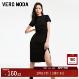 VEROMODA2024早春新款时髦高街短袖黑色开衩连衣裙女 黑色 160/80A/S