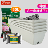 原起点 长方形种菜盆(18L)大花盆阳台塑料种菜箱懒人神器长条蔬菜种植箱 牛津灰5个+50L营养土+80g有机肥