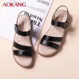 奥康（Aokang）女鞋2025新款夏季真皮凉鞋女软底防滑中老年平底不累脚妈妈凉鞋 黑色1236821005N 38