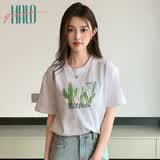 Halo QueenT恤女仙人掌卡通印花上衣夏季中长款宽松短袖T恤H144T1720