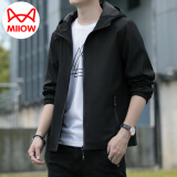 猫人 MIIOW夹克男春秋季外套男士上衣服商务中青年薄款外衣纯色立领休闲茄 黑色 XL (建议120-130斤)