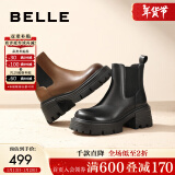 百丽（Belle）个性擦色烟筒靴女23冬季新商场同款牛皮短筒靴加绒A4Z1DDD3 黑色-单里 36 (230mm)