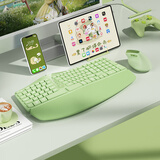 B.O.W人体工程学三模无线蓝牙键盘垂直鼠标套装软垫手托可充电笔记本电脑外设台式静音办公游戏打字键鼠 人体工学键盘充电鼠标套装丨抹茶绿