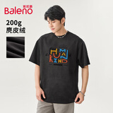 班尼路（Baleno）麂皮绒短袖男夏季复古港风印花青少年t恤五分袖宽松潮流上衣男款