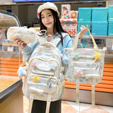 卡特骆书包女生初中生高颜值ins风大容量双肩包女童三到六年级女孩背包 白色三件套 带星星徽章+星星挂件