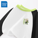 真维斯儿童t恤长袖2025新款男孩春秋纯棉打底衫薄中大童秋装插肩袖上衣 【撞色款】黑/J绿行者K 140