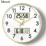 天王星（Telesonic）挂钟客厅钟表双屏万年历家用挂表温湿度静音石英钟挂墙时钟30.5cm