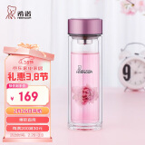 希诺双层玻璃杯家用办公水杯女高颜值过滤泡茶杯子XN-9506桃红 300mL