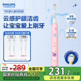 飞利浦（PHILIPS）儿童电动牙刷 送男孩女孩礼物 适用4-6-12岁 声波震动2种模式自带2支刷头粉HX2432/02 国家补贴