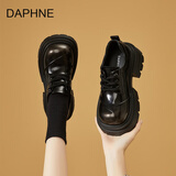 达芙妮厚底米奇头单鞋2025春季新款时尚百搭大头JK小皮鞋布洛克乐福鞋 亮面黑色 35