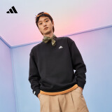 adidas情侣休闲宽松抓绒圆领长袖卫衣套头衫男女冬阿迪达斯轻运动   黑色/白   2XL