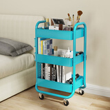易瑞康置物架移动小推车带轮落地储物架三层零食玩具收纳架卫生间杂物架 三层储物推车【磨砂蓝】带挂件