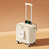 袋鼠（KANGAROO）小行李箱登机箱旅行箱女男士多功能拉杆箱铝框加厚耐用密码箱皮箱 白色防爆拉链款（充电+杯架） 18英寸