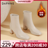 达芙妮（DAPHNE）官方 白色短靴女2024新款秋冬法式高跟瘦瘦靴子气质百搭马丁靴女 米白加绒【7CM高跟款】 38