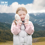 Kocotreekk树儿童手套保暖加绒防水幼童连指手套玩雪手套冬季卡通奶杏粉S