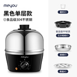 名友（meyou） 煮蛋器304不锈钢多功能蒸蛋器 迷你电蒸锅单双层家用煮鸡蛋神器早餐炖蛋机器定时断电 单层 炫酷黑