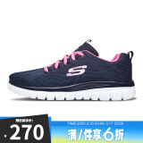 SKECHERS斯凯奇女鞋简约纯色运动鞋 轻质透气减震软底休闲鞋 12615/NVHP 海军蓝色/桃红色 36