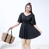 柯帛特大码泳衣女胖mm300斤加肥加大200斤显瘦遮肚连体平角裤温泉 黑色 6XL