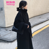 薇乐依零羊绒双面大衣女中长款2023新款赫本风尼子宽松羊毛呢外套 黑色 S