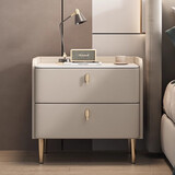 SAMEDREAM轻奢床头柜家用卧室2025新款轻奢高级感现代简约小型床边收纳柜子 香槟灰+金【环保板材+实木抽屉】 50x40x50cm