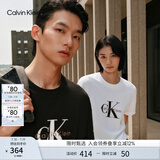 Calvin KleinJeans25春夏男女情侣休闲ck字母纯棉落肩袖宽松短袖T恤4RAB823 UB1-太空黑 XL