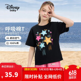 迪士尼（DISNEY）女童棉质短袖T恤吸湿排汗六一儿童节半袖上衣25夏DB421BE21黑140