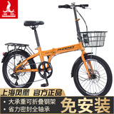 凤凰可折叠自行车超轻便捷成人男女式迷你小轮变速免安装代步单车 免安装/钢架【7速辐条轮橙】 20寸【建议身高140-185cm】