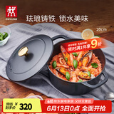 双立人（ZWILLING）珐琅铸铁锅汤锅炖锅双耳煲汤锅平底锅烹饪锅具电磁炉燃气通用 哑光黑 20cm