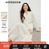 红袖甜美垂感连衣裙2025春季新款女装波西米亚风收腰木耳边领雪纺长裙 本白3001 XL