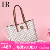 HR赫莲娜女包时尚单肩包女士轻奢手提挎包大容量托特包百搭子母包 米白色/棕色