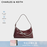 CHARLES&KEITH柔软拉链式褶皱单肩包腋下包包女包女士生日礼物CK2-40782472 Burgundy葡萄酒红色 S
